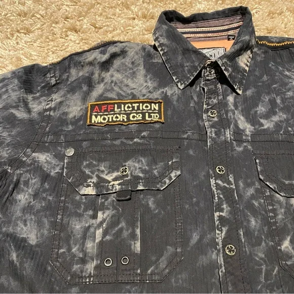 ❌SOLD❌Affliction Black Premium Buckle Mens short sleeve button skull shirt 2XL - Picture 2 of 13